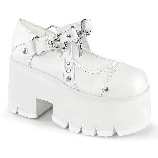 Demonia Women's Ashes-33 Platform Mary Janes - White Vegan Leather D2701-83US Clearance
